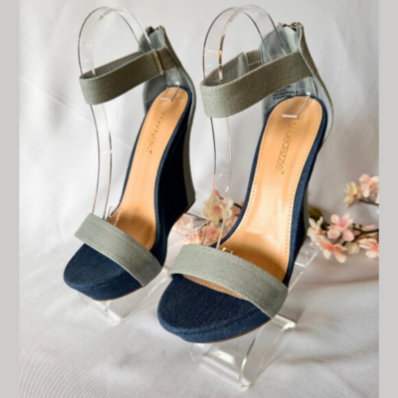 Denim Platform Wedge Sandals - Picture 2 of 9